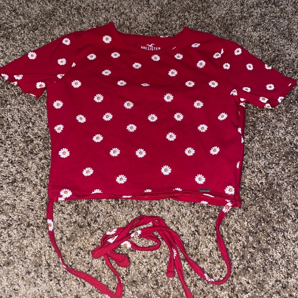 red shirt with flowers